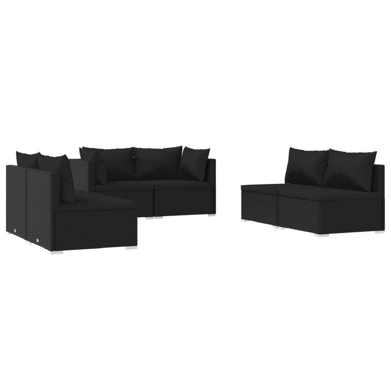 6 Piece Garden Lounge Set with Cushions Poly Rattan Black