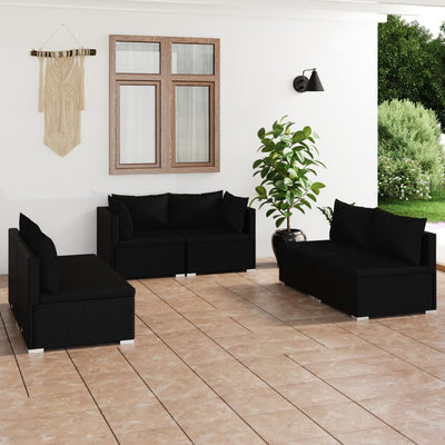 6 Piece Garden Lounge Set with Cushions Poly Rattan Black