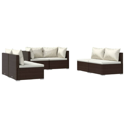 6 Piece Garden Lounge Set with Cushions Poly Rattan Brown