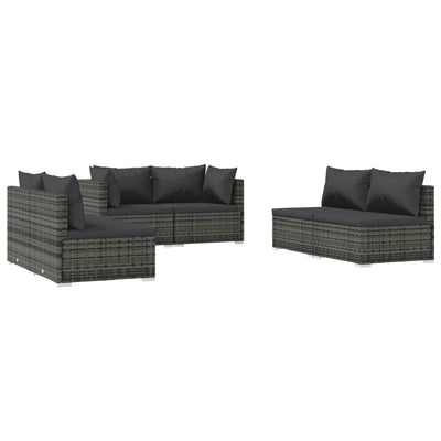 6 Piece Garden Lounge Set with Cushions Poly Rattan Grey