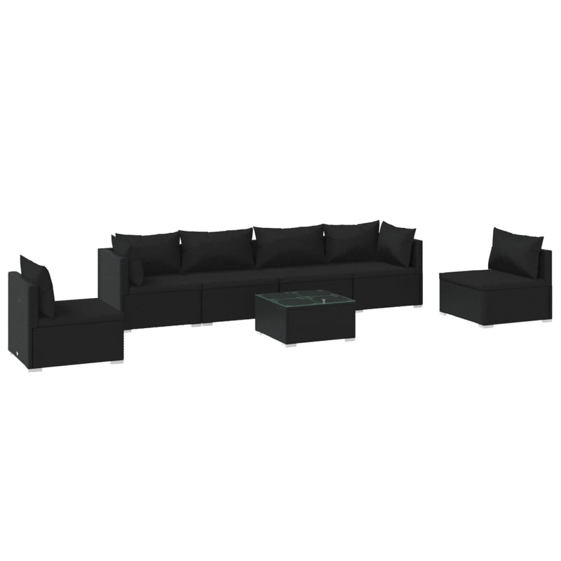 7 Piece Garden Lounge Set with Cushions Poly Rattan Black