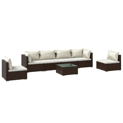 7 Piece Garden Lounge Set with Cushions Poly Rattan Brown