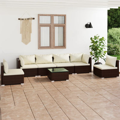 7 Piece Garden Lounge Set with Cushions Poly Rattan Brown