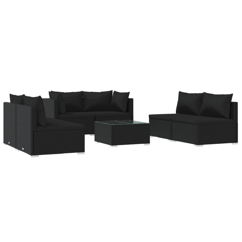 7 Piece Garden Lounge Set with Cushions Poly Rattan Black