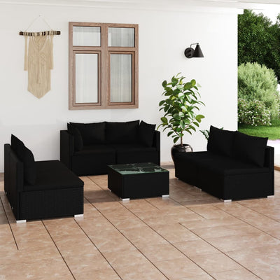 7 Piece Garden Lounge Set with Cushions Poly Rattan Black