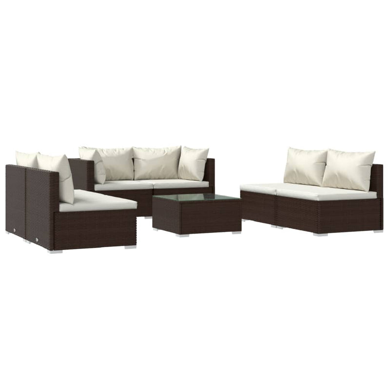 7 Piece Garden Lounge Set with Cushions Poly Rattan Brown