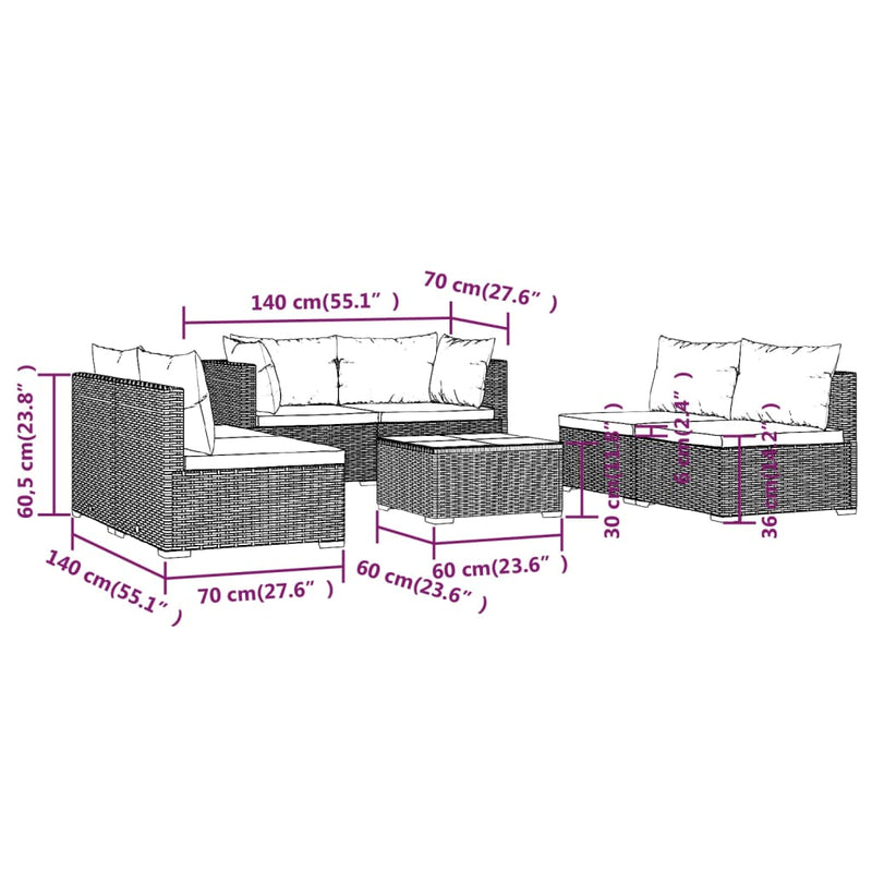 7 Piece Garden Lounge Set with Cushions Poly Rattan Grey