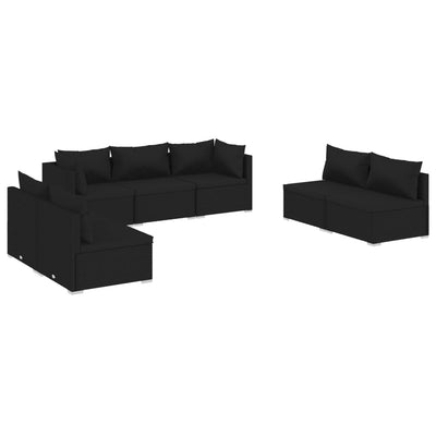 7 Piece Garden Lounge Set with Cushions Poly Rattan Black