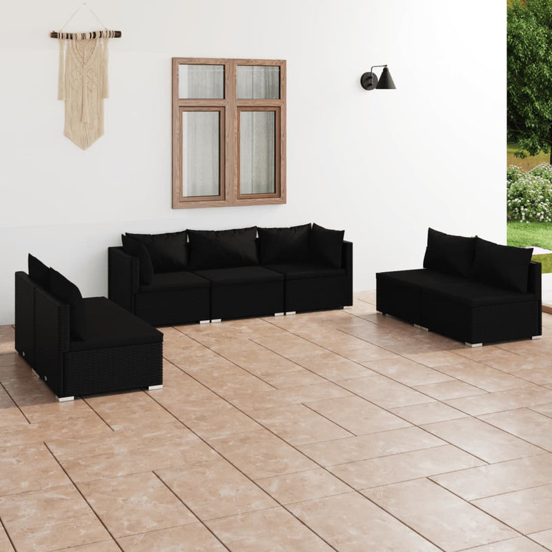 7 Piece Garden Lounge Set with Cushions Poly Rattan Black