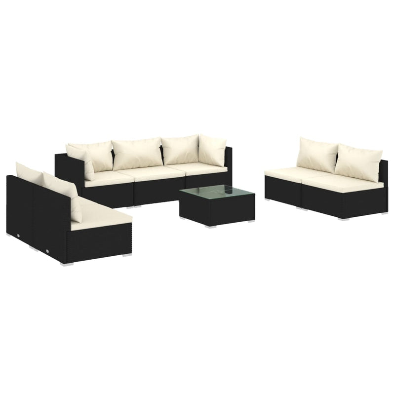 8 Piece Garden Lounge Set with Cushions Poly Rattan Black