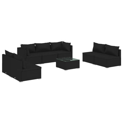 8 Piece Garden Lounge Set with Cushions Poly Rattan Black