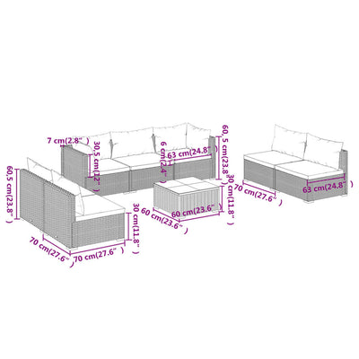 8 Piece Garden Lounge Set with Cushions Poly Rattan Black