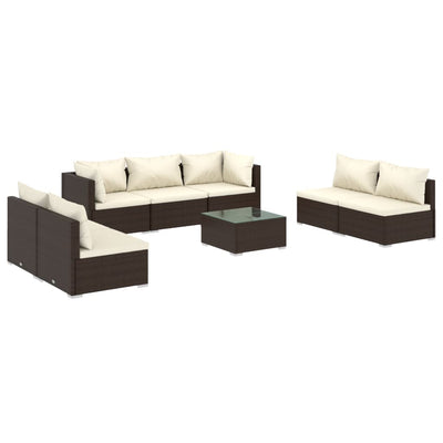 8 Piece Garden Lounge Set with Cushions Poly Rattan Brown