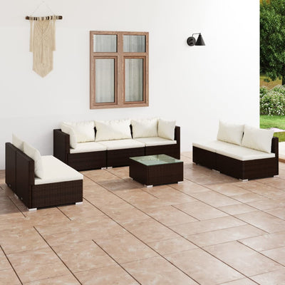 8 Piece Garden Lounge Set with Cushions Poly Rattan Brown