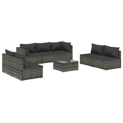 8 Piece Garden Lounge Set with Cushions Poly Rattan Grey