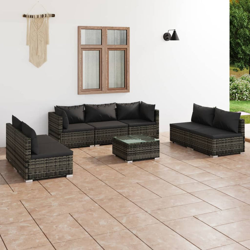 8 Piece Garden Lounge Set with Cushions Poly Rattan Grey