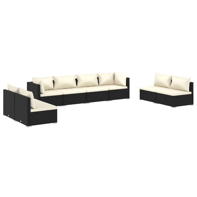 8 Piece Garden Lounge Set with Cushions Poly Rattan Black