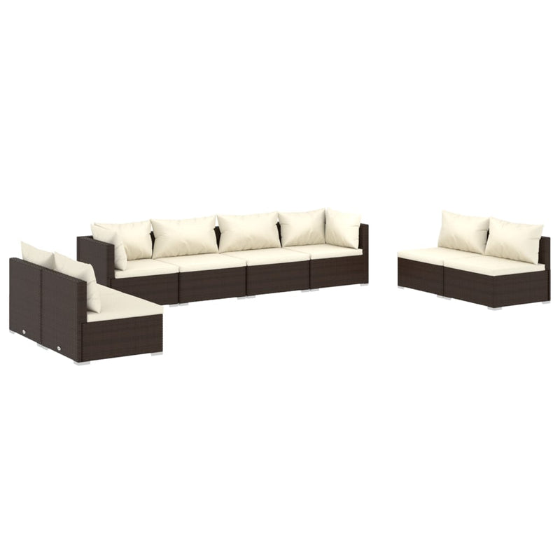 8 Piece Garden Lounge Set with Cushions Poly Rattan Brown