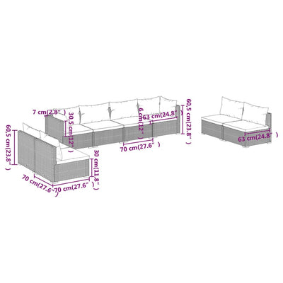 8 Piece Garden Lounge Set with Cushions Poly Rattan Brown