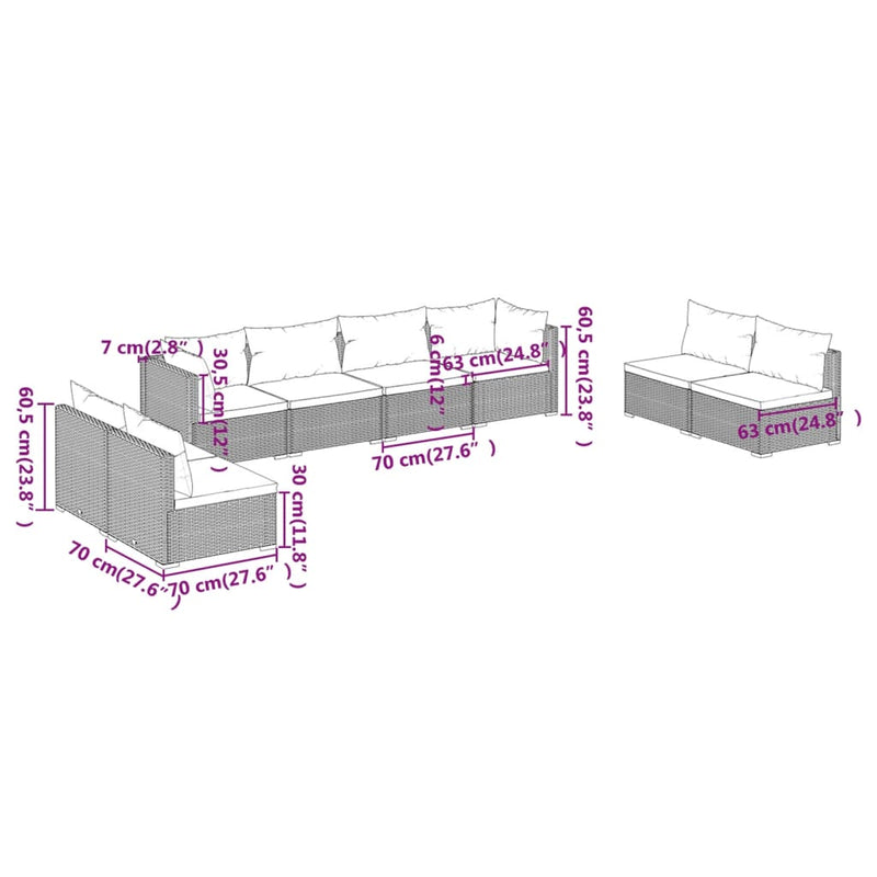 8 Piece Garden Lounge Set with Cushions Poly Rattan Brown