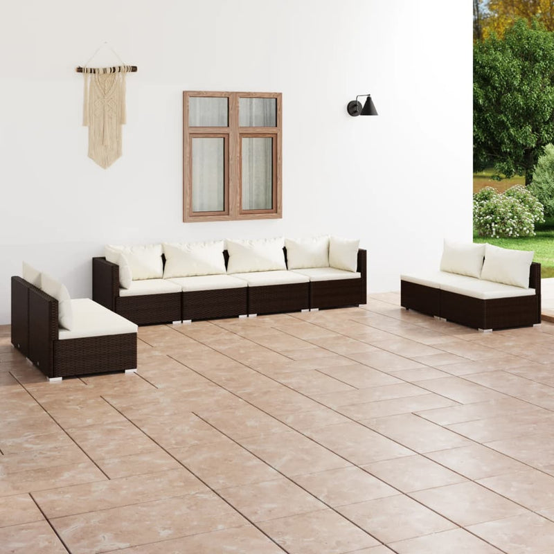 8 Piece Garden Lounge Set with Cushions Poly Rattan Brown