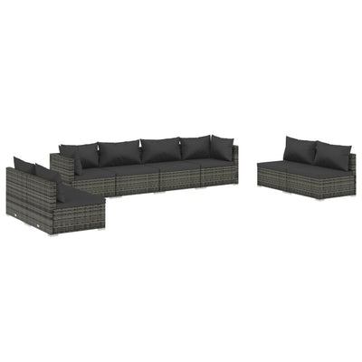 8 Piece Garden Lounge Set with Cushions Poly Rattan Grey