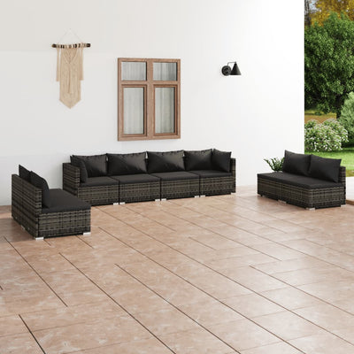 8 Piece Garden Lounge Set with Cushions Poly Rattan Grey