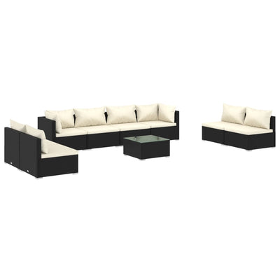 9 Piece Garden Lounge Set with Cushions Poly Rattan Black