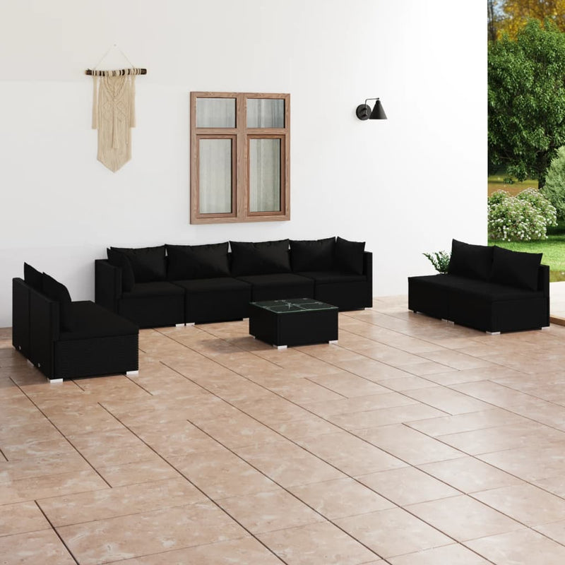 9 Piece Garden Lounge Set with Cushions Poly Rattan Black