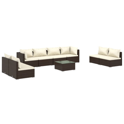 9 Piece Garden Lounge Set with Cushions Poly Rattan Brown