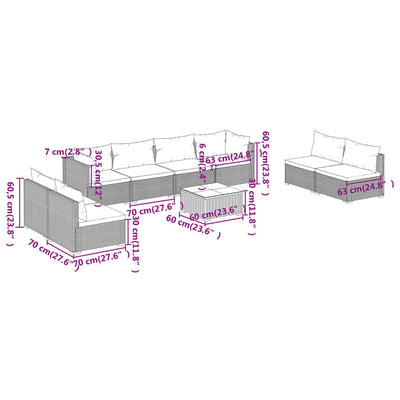 9 Piece Garden Lounge Set with Cushions Poly Rattan Brown