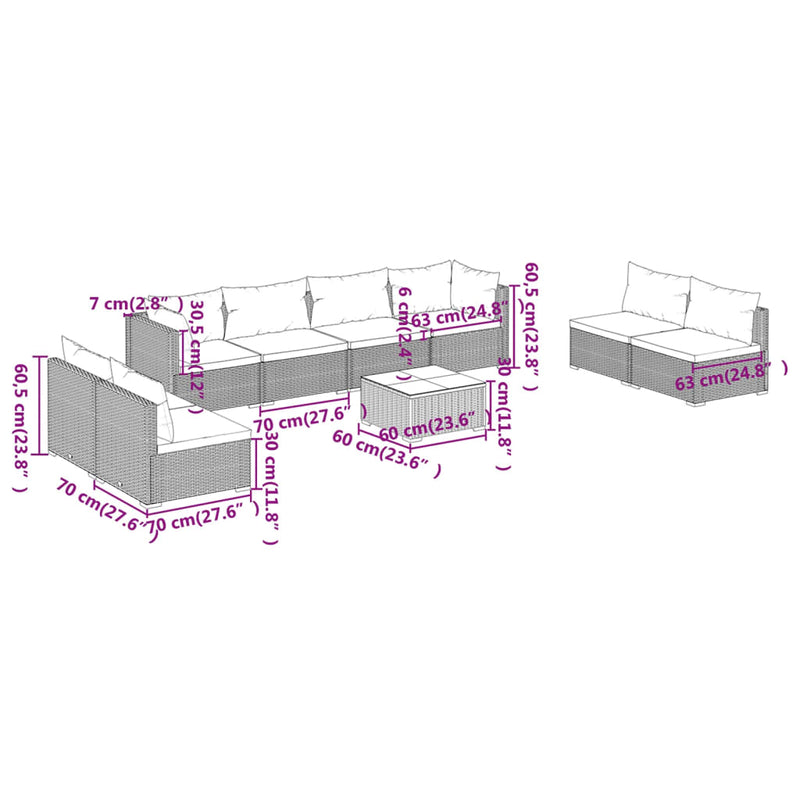 9 Piece Garden Lounge Set with Cushions Poly Rattan Brown