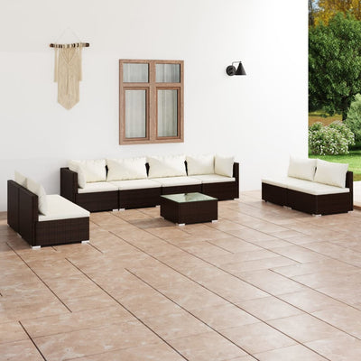 9 Piece Garden Lounge Set with Cushions Poly Rattan Brown