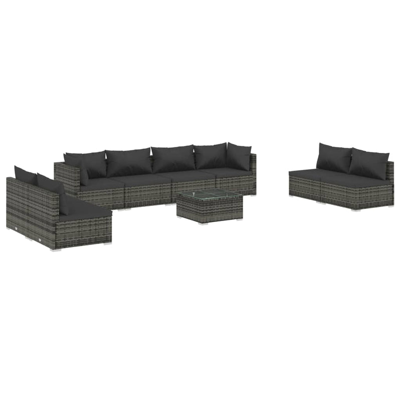 9 Piece Garden Lounge Set with Cushions Poly Rattan Grey