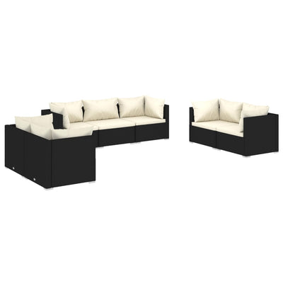 7 Piece Garden Lounge Set with Cushions Poly Rattan Black