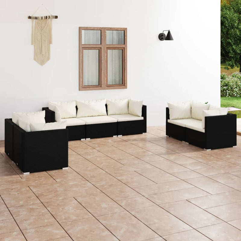 7 Piece Garden Lounge Set with Cushions Poly Rattan Black