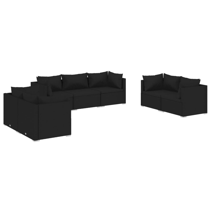 7 Piece Garden Lounge Set with Cushions Poly Rattan Black