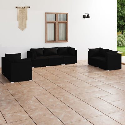 7 Piece Garden Lounge Set with Cushions Poly Rattan Black