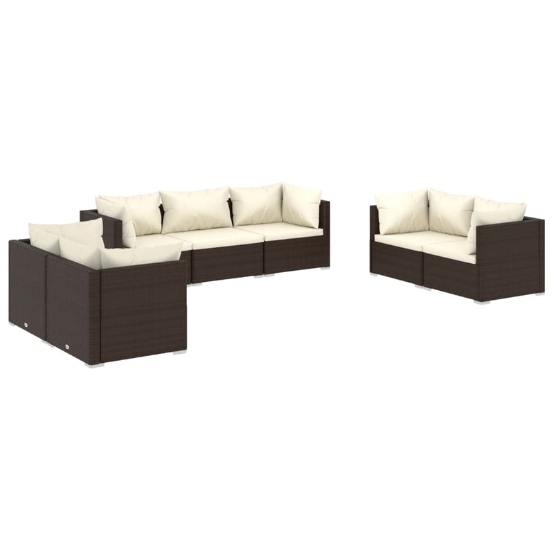 7 Piece Garden Lounge Set with Cushions Poly Rattan Brown