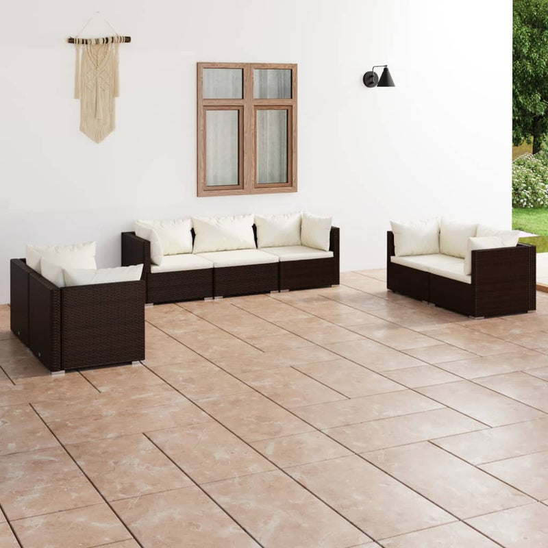 7 Piece Garden Lounge Set with Cushions Poly Rattan Brown