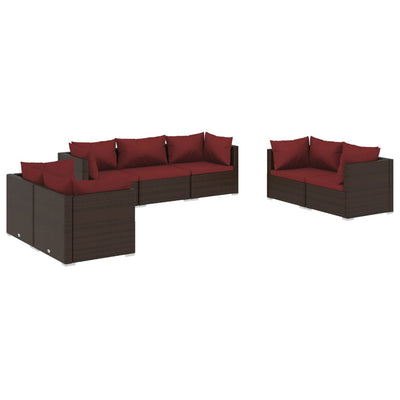 7 Piece Garden Lounge Set with Cushions Poly Rattan Brown