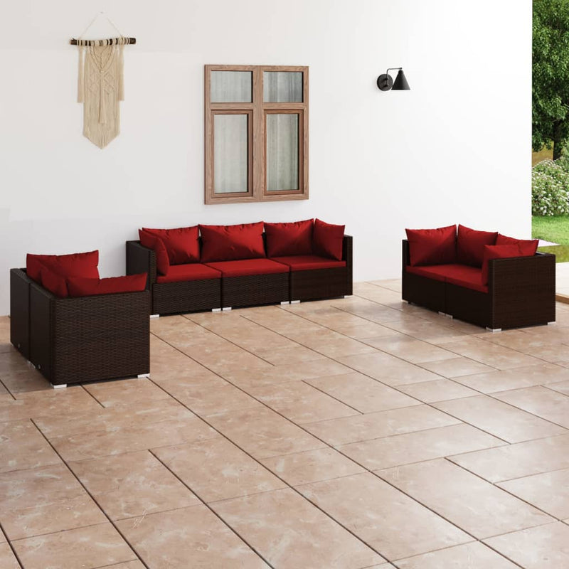 7 Piece Garden Lounge Set with Cushions Poly Rattan Brown