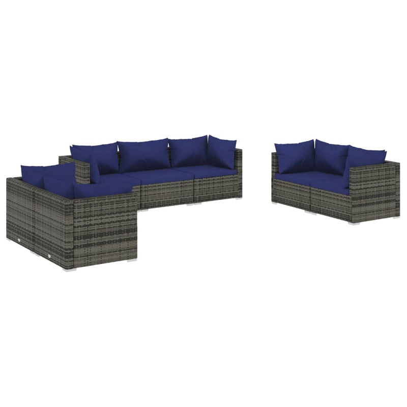 7 Piece Garden Lounge Set with Cushions Poly Rattan Grey