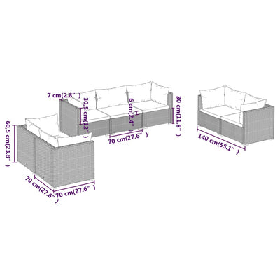 7 Piece Garden Lounge Set with Cushions Poly Rattan Grey