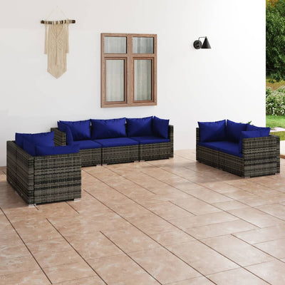 7 Piece Garden Lounge Set with Cushions Poly Rattan Grey