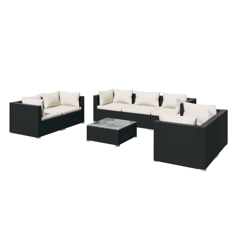 8 Piece Garden Lounge Set with Cushions Poly Rattan Black