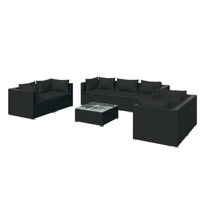 8 Piece Garden Lounge Set with Cushions Poly Rattan Black