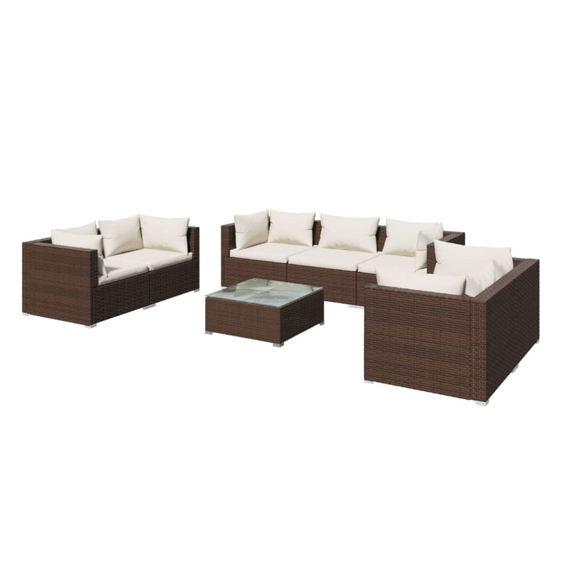 8 Piece Garden Lounge Set with Cushions Poly Rattan Brown