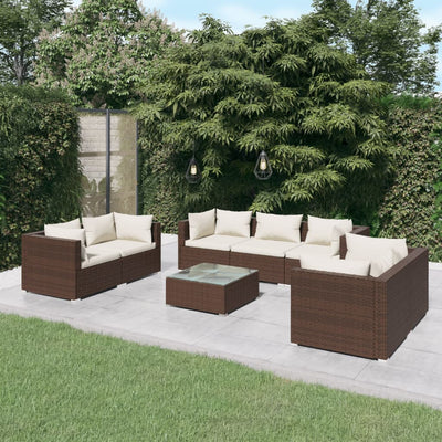 8 Piece Garden Lounge Set with Cushions Poly Rattan Brown