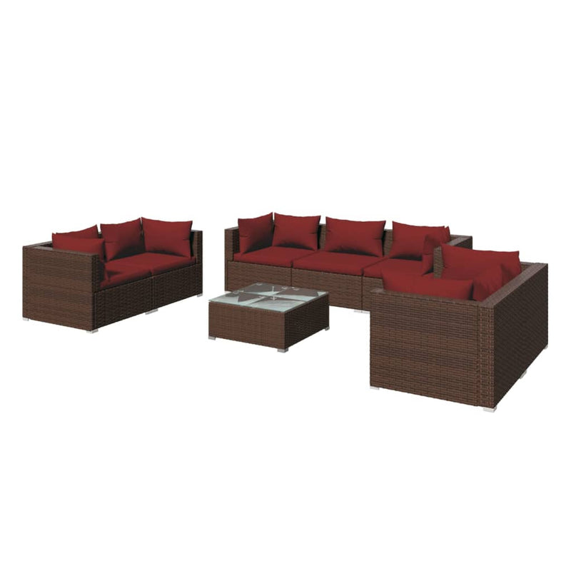 8 Piece Garden Lounge Set with Cushions Poly Rattan Brown